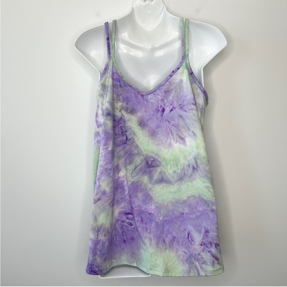 HEIMISH USA Purple Green Criss Cross Tie Dye Tank Top Size Small - Picture 3 of 4